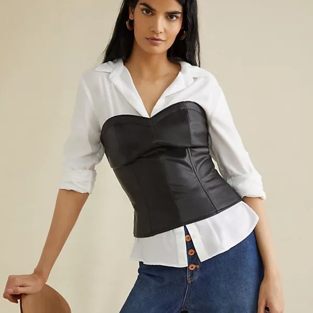 Anthropologie Eri + Ali Leather Corset Top- Size xs